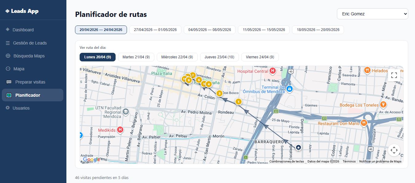 Planificador de rutas semanal